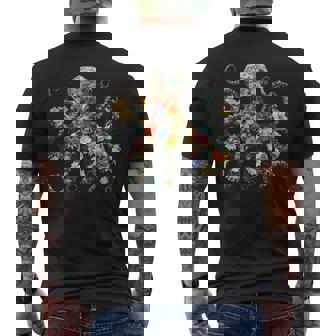 Octopus Floral Vintage Flowers Scuba Diving Garden And Ocean Men's Back Print T-Shirt - Monsterry