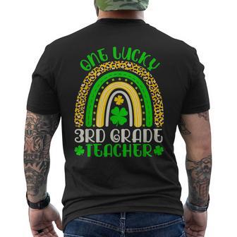 One Lucky 3rd Grade Teacher Leopard Rainbow St Patricks Men's Back Print T-Shirt - Monsterry