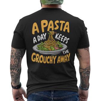 A Pasta a Day Keeps The Grouchy Away Pasta Party Men's Back Print T-Shirt - Monsterry