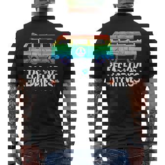Peace Love Hippiness Rainbow Peace Symbol Flowers Men's Back Print T-Shirt - Monsterry