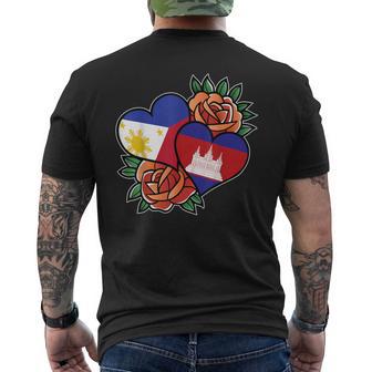 Philippines Cambodia Flag Heart Half Filipino Half Cambodian Men's Back Print T-Shirt - Monsterry