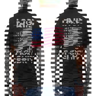 Retro Flag Hands Off My Social Security Protest Vintage Men's T-shirt Back Print - Thegiftio
