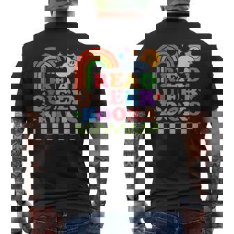 Retro Read Queer Books LGBTQ Books Save Lives Pride Month Men's Back Print T-Shirt - Monsterry