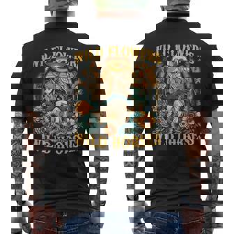 Retro Southern Sunset Cowgirl Wild Flowers Wild Horses Men's T-shirt Back Print - Seseable