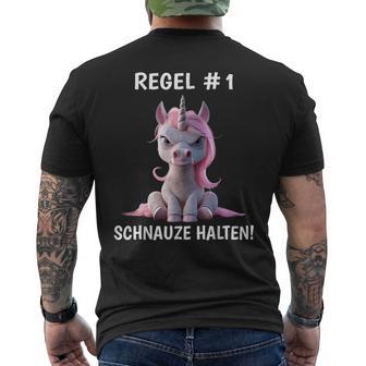 Rule 1 Snout Unicorn Sarcasm T-Shirt mit Rückendruck - Geschenkecke