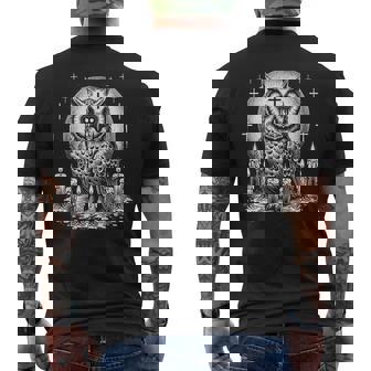 Sacred Satanic Owl With Candles Dark Ritual Owl Witchcraft Premium Men's Back Print T-Shirt - Monsterry