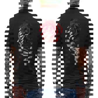 Skeleton Hand Red Rose Flower Men's Back Print T-Shirt - Monsterry