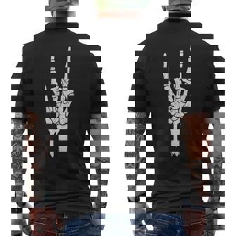 Skeleton Hand Shirt Devil Horns Rock Hand Gesture Tee Men's Back Print T-Shirt - Monsterry
