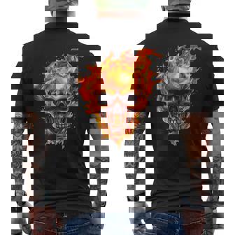 Skull On Fire Flaming Skull Horror Halloween Costume Men's Back Print T-Shirt - Monsterry