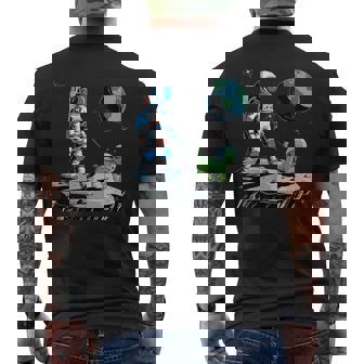 Space Astronaut Walking Alien Dog Earth Planet Men's Back Print T-Shirt - Monsterry