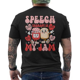 Speech Therapy Pathology Is My Jam Candy Heart Slp Valentine Men's T-shirt Back Print - Thegiftio UK