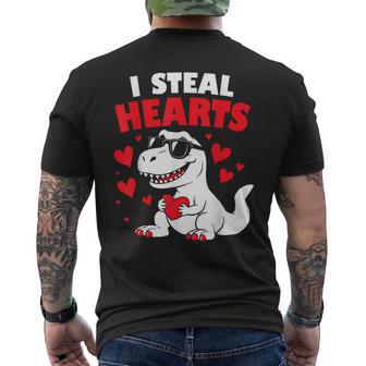 I Steal Hearts Dino T Rex Valentines Day Boys Love Men's T-shirt Back Print - Thegiftio UK