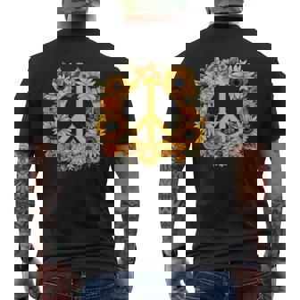 Sunflower Peace Sign Hippie Sunflower Lover Men's Back Print T-Shirt - Monsterry