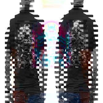 Synthwave Graphic 80s Japanese Vaporwave Mech Robot Samurai Men's Back Print T-Shirt - Monsterry