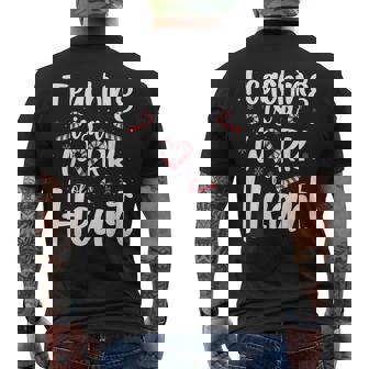 Teaching Is A Work Of Heart Candy Cane Teacher Christmas Men's Back Print T-Shirt - Monsterry