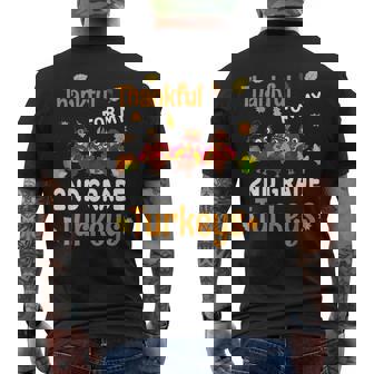 Thanksgiving 2nd Grade Teacher Thankful Turkeys Men's Back Print T-Shirt - Monsterry