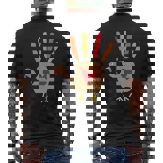 Thanksgiving Turkey Hand Print Heart T-Shirt Men's Back Print T-Shirt - Monsterry