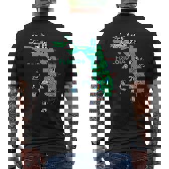 Tourism Map Of Florida State USA Major Cities Flag Men's Back Print T-Shirt - Monsterry
