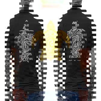 Turtle Tribal Pattern Diving Sea Turtle Men's Back Print T-Shirt - Monsterry