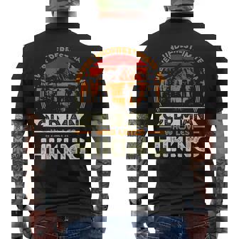 Never Underestimate An Old Man Who Loves Hiking Vintage Men's Back Print T-Shirt - Monsterry