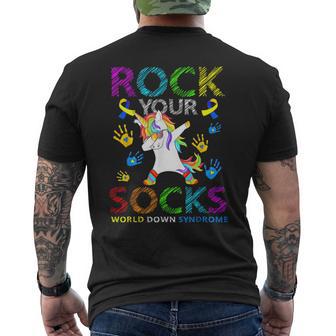 Unicorn Rock Your Socks World Down Syndrome Awareness Men's T-shirt Back Print - Thegiftio UK