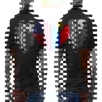 USA Flag Heart Filipino Heritage Pinoy Love Philippines Men's Back Print T-Shirt - Monsterry