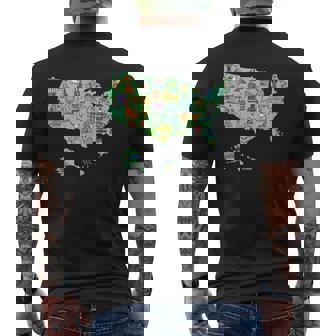 USA Map With Icons Of Symbols Culture And Landmarks Green Tank Top Men's Back Print T-Shirt - Monsterry