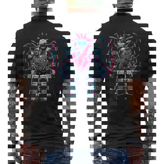 Valentine's Day Heart Ice Hockey Goalie Futuristic AI Robot Men's Back Print T-Shirt - Monsterry