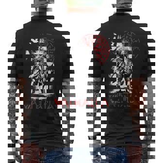 Valhalla Odin Wolf And Raven Viking Runes Norse Compass Men's T-shirt Back Print - Seseable
