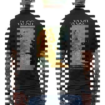 Van Gogh Black Cat With Sunflowers Cat Men's T-shirt Back Print - Seseable