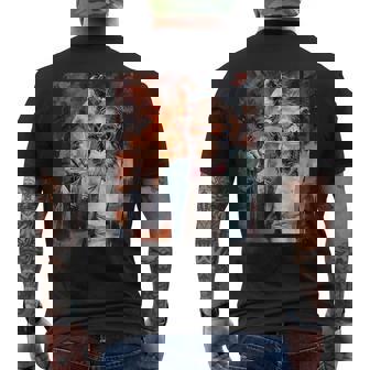 Vintage Monkey Gentleman Drink Whiskey Oil Painting Men's Back Print T-Shirt - Monsterry