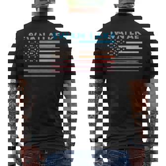 Vintage Sunset American Flag Swan Lake OK Men's Back Print T-Shirt - Monsterry