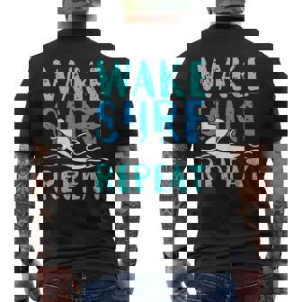 Wake Surf Repeat Surfing Quotes Men's Back Print T-Shirt - Monsterry