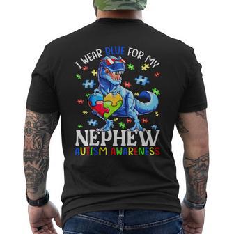 I Wear Blue For My Nephew Autism Awareness Dinosaur Boys Men's T-shirt Back Print - Thegiftio UK
