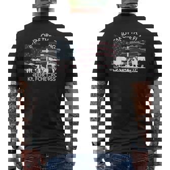 Western Praying Cowhand Horses Cross US Flag God & Country Men's Back Print T-Shirt - Monsterry