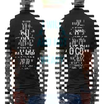 I Will Run And Not Grow Weary Isaiah 40 31 Bible Running Men's Back Print T-Shirt - Monsterry