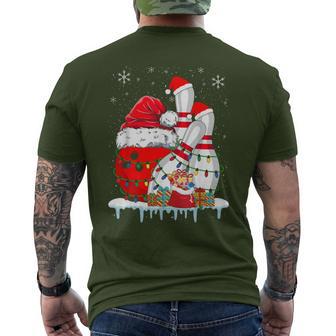 Bowling Christmas Bowling Santa Hat Christmas Lights Men's T-shirt Back Print - Monsterry