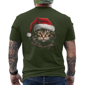 Cat With Christmas Hat Christmas Cat Santa T-Shirt mit Rückendruck - Geschenkecke