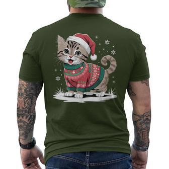 Cat Wearing Ugly Christmas Jumper And Santa Hat Cute Kitten T-Shirt mit Rückendruck - Geschenkecke