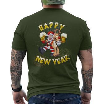 Happy New Year Santa With Rudolph The Reindeer Party T-Shirt mit Rückendruck - Geschenkecke