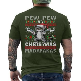 Pew Pew It's Christmas Madafakas Cat Santa T-Shirt mit Rückendruck - Geschenkecke