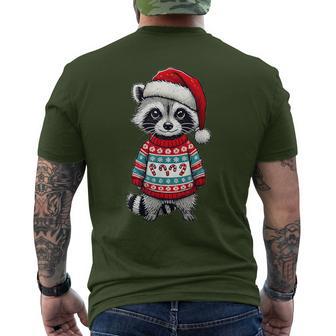 Raccoon Ugly Sweater Santa Hat Christmas T-Shirt mit Rückendruck - Geschenkecke