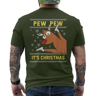 Ugly Christmas Sweater Pew Pew Crazy Reindeer Xmas T-Shirt mit Rückendruck - Geschenkecke