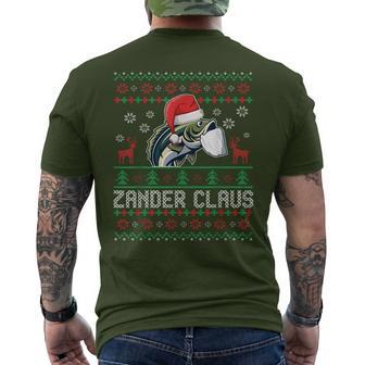 Ugly Christmas Zander Claus Angler Weihnachten Fishing Sports T-Shirt mit Rückendruck - Geschenkecke