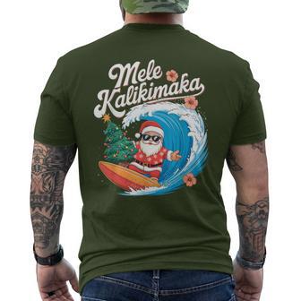 Vintage Cute Mele Kalikimaka Christmas Santa Surfing Costume T-Shirt mit Rückendruck - Geschenkecke