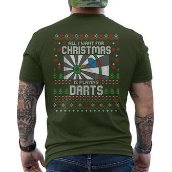 All I Want For Christmas Is Playing Darts Ugly Xmas Sweater T-Shirt mit Rückendruck - Geschenkecke