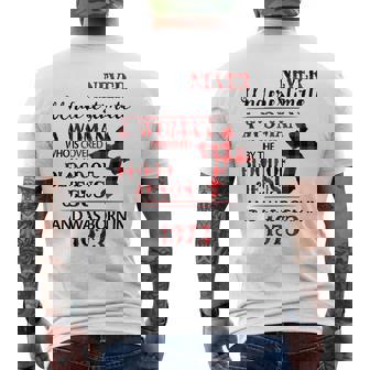 1973 A Woman Who Is Covered By The Blood Of Jesus Men's T-shirt Back Print | Mazezy