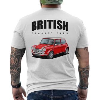 British Classic Car Red Mini Sports Car Gray T-Shirt mit Rückendruck - Geschenkecke