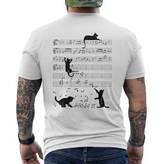 Cute Cat Music Noteintage Notes Musician T-Shirt mit Rückendruck - Geschenkecke