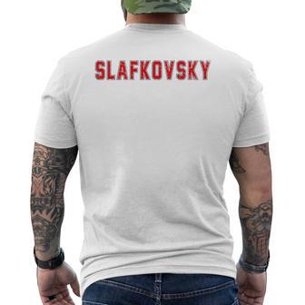 Distressed Team Slafkovsky Last Name Proud Family Blue T-Shirt mit Rückendruck - Geschenkecke